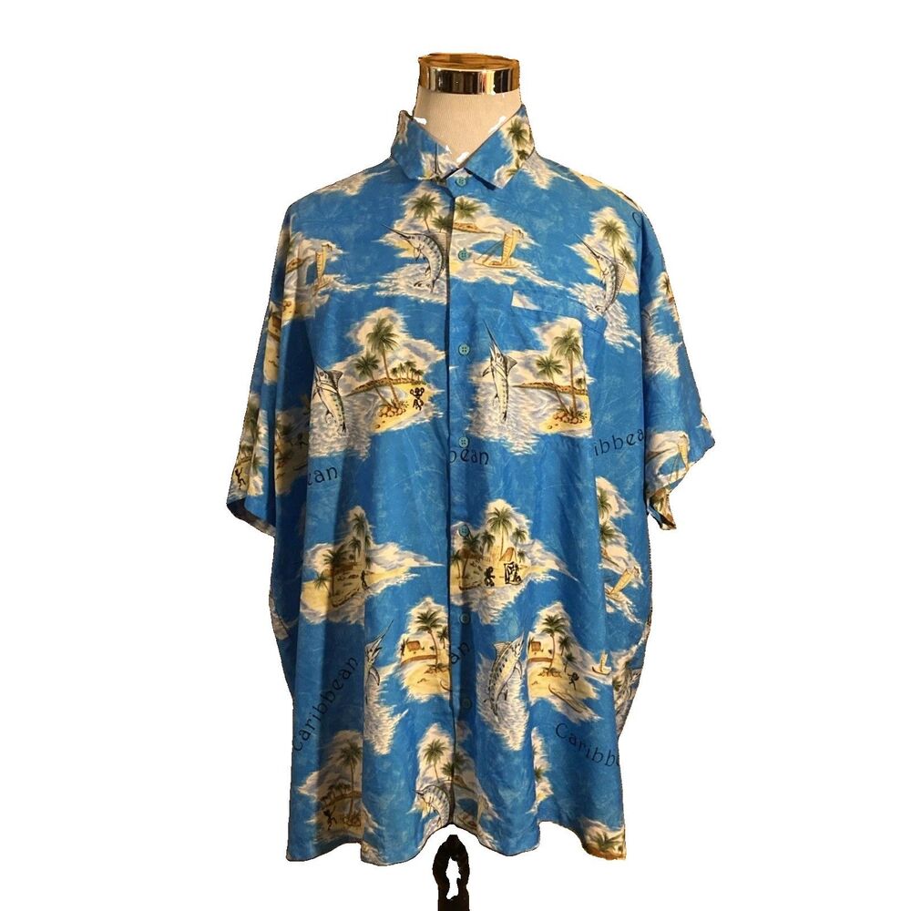 Rima Caribbean Hawaiian Shirt Mens Size 3XL Blue Short Sleeve Vacation Resort